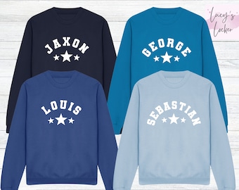 Kids Personalised Sweatshirt | Name & Stars | Unisex | Boys | Girls | Baby | Toddler | Children