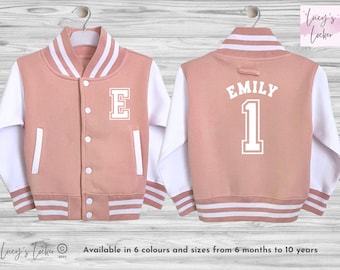 Chaqueta universitaria infantil personalizada / Inicial, nombre, edad, número / Estilo béisbol universitario / Niños, niñas / Niños pequeños, bebés