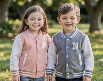 Chaqueta universitaria infantil personalizada, regalo con inicial o número personalizado, abrigo estilo Letterman.