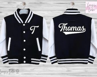 Personalised Kids Varsity Jacket, Name & Initial, Script Font, Custom Letterman, College Baseball