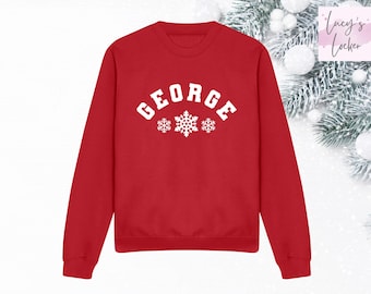 Jersey navideño infantil personalizado, sudadera con nombre y copo de nieve, top navideño unisex de invierno