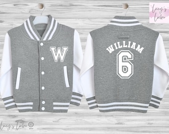 Personalised Kids Varsity Jacket, Name, Initial & Age, Custom Birthday