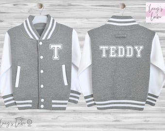 Personalised Kids Varsity Jacket, Name and Initial, Custom Letterman