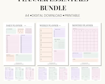 Planificador minimalista en tonos pastel: diario, semanal y mensual (PDF A4)