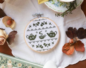 Tea cross stitch pattern, winter cross stitch pattern, fall cross stitch pattern, small cross stitch pattern, pdf cross stitch pattern