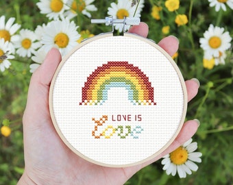 Rainbow cross stitch pattern, pride cross stitch pattern, lgbt+ cross stitch pattern, love is love cross stitch pattern, pattern pdf