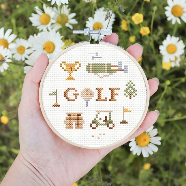 Schema punto croce golf, regalo golf per donne, regalo golf per papà, schema punto croce sport, modello punto croce, schema punto croce pdf