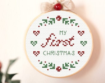 My First Christmas cross stitch pattern, baby cross stitch pattern, Christmas tree ornament, small cross stitch pattern PDF