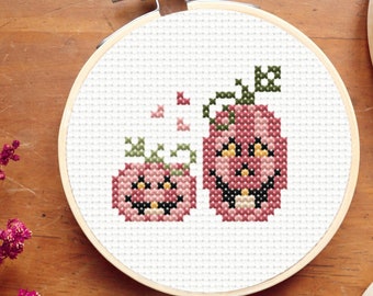 Valloween cross stitch pattern, Valentine cross stitch, Halloween cross stitch, pumpkins cross stitch pattern, mini cross stitch pattern pdf