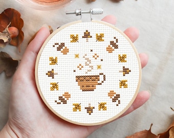 Tea cross stitch pattern, witchy cross stitch pattern, autumn cross stitch pattern, small cross stitch pattern, cross stitch pattern pdf