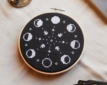 Moon phases cross stitch pattern, astrology cross stitch pattern, witchy cross stitch pattern, moon cross stitch pattern, cross stitch pdf