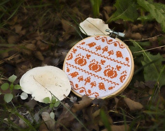 Fall cross stitch pattern pdf, Halloween cross stitch, pumpkins cross stitch, mushroom cross stitch, cross stitch wood, birds cross stitch