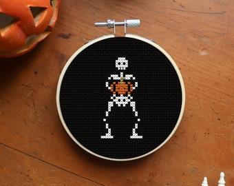 Skeleton cross stitch pattern, Halloween cross stitch, spooky cross stitch pattern, mini cross stitch pattern, cross stitch pattern PDF