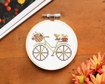 Bicycle cross stitch pattern, spring cross stitch pattern, floral cross stitch pattern, bird cross stitch pattern, PDF chart