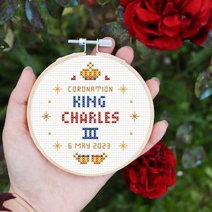 Coronation cross stitch pattern, king Charles III, british royal family, storic event, 6 may 2023, cross stitch pattern PDF