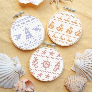 Summer cross stitch patterns, sea cross stitch patterns, ocean cross stitch patterns, simple cross stitch patterns, bundle of charts PDF