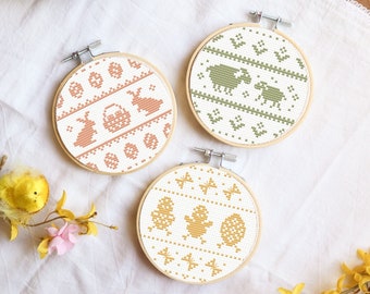 Easter cross stitch patterns, Easter ornaments, spring cross stitch patterns, monochrome cross stitch, bundle of cross stitch patterns PDF
