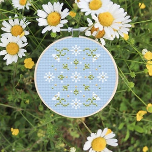 Kreuzstichmuster Gänseblümchen, Kreuzstichmuster Mandala, Kreuzstichmuster Frühling, Kreuzstichmuster Blumen, Minimuster PDF