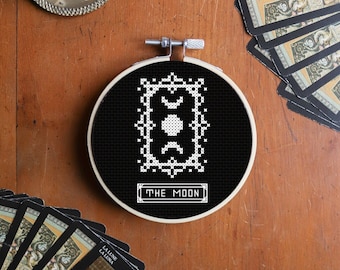 Tarot cross stitch pattern, major arcana cross stitch pattern, moon cross stitch pattern, witchy cross stitch pattern, mini chart PDF