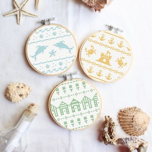 Summer cross stitch patterns, beach cross stitch patterns, sea cross stitch patterns, small cross stitch patterns, bundle of patterns PDF