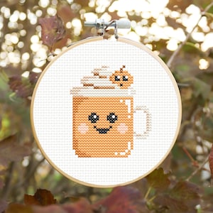 Autumn cross stitch pattern, autumn ornament, pumpkin spice cross stitch pattern, food cross stitch pattern, cute cross stitch pattern pdf