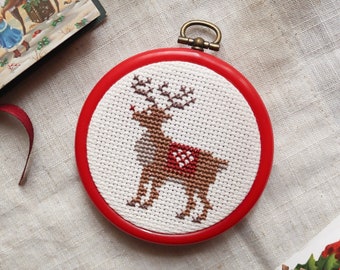 Santa's reindeer cross stitch pattern, cross stitch pattern Christmas animals, mini cross stitch pattern, cross stitch pdf