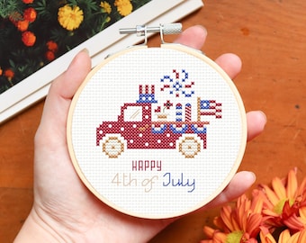 4th of July cross stitch pattern, truck cross stitch, Independence Day cross stitch, patriotic cross stitch, small cross stitch pattern pdf