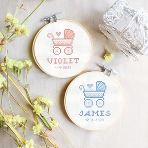 Birth announcement cross stitch pattern, pregnancy announcement cross stitch pattern, diy gift for baby, custom cross stitch pattern pdf