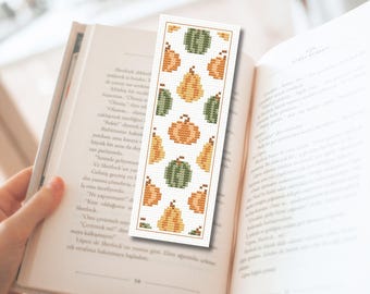 Bookmark cross stitch, autumn cross stitch, fall cross stitch, pumpkin cross stitch, gift for book lovers, counted cross stitch pattern pdf