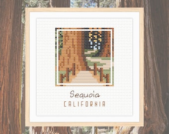 Sequoia National Park cross stitch pattern, US National Parks cross stitch, landscape cross stitch pattern, small cross stitch pattern pdf
