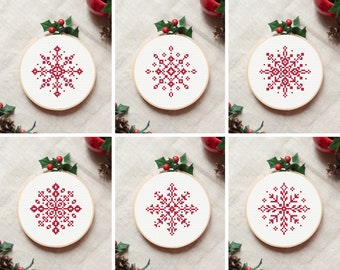 Snowflakes cross stitch patterns, Christmas cross stitch patterns, mini Christmas ornaments, one color cross stitch patterns, set charts PDF