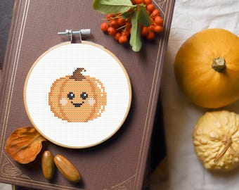 Autumn cross stitch pattern, fall ornament, pumpkin cross stitch pattern, small cross stitch pattern, cute cross stitch pattern pdf