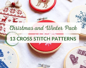 Christmas cross stitch patterns, winter cross stitch patterns, bundle of cross stitch patterns, holiday cross stitch patterns, PDF charts