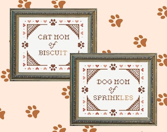 Cat mom cross stitch pattern, dog mom cross stitch pattern, custom cross stitch pattern, pet cross stitch pattern, cross stitch pattern PDF