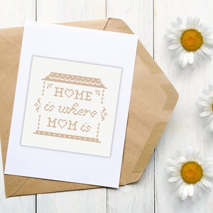 Patrón de punto de cruz para el día de la madre, tarjeta de punto de cruz, regalo de punto de cruz para mamá, patrón de punto de cruz monocromo en pdf