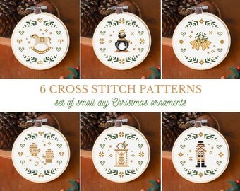 Christmas cross stitch patterns, xmas cross stitch patterns, holiday cross stitch patterns, small and simple ornaments, pack of patterns PDF