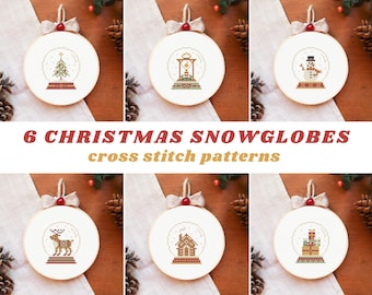 Christmas cross stitch patterns, Christmas ornaments, snowglobe cross stitch patterns, counted cross stitch patterns, bundle of patterns pdf