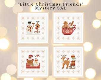 Christmas Mystery SAL, "Little Christmas Friends" Stitch Along, Christmas cross stitch patterns pdf, Christmas ornaments, instant download