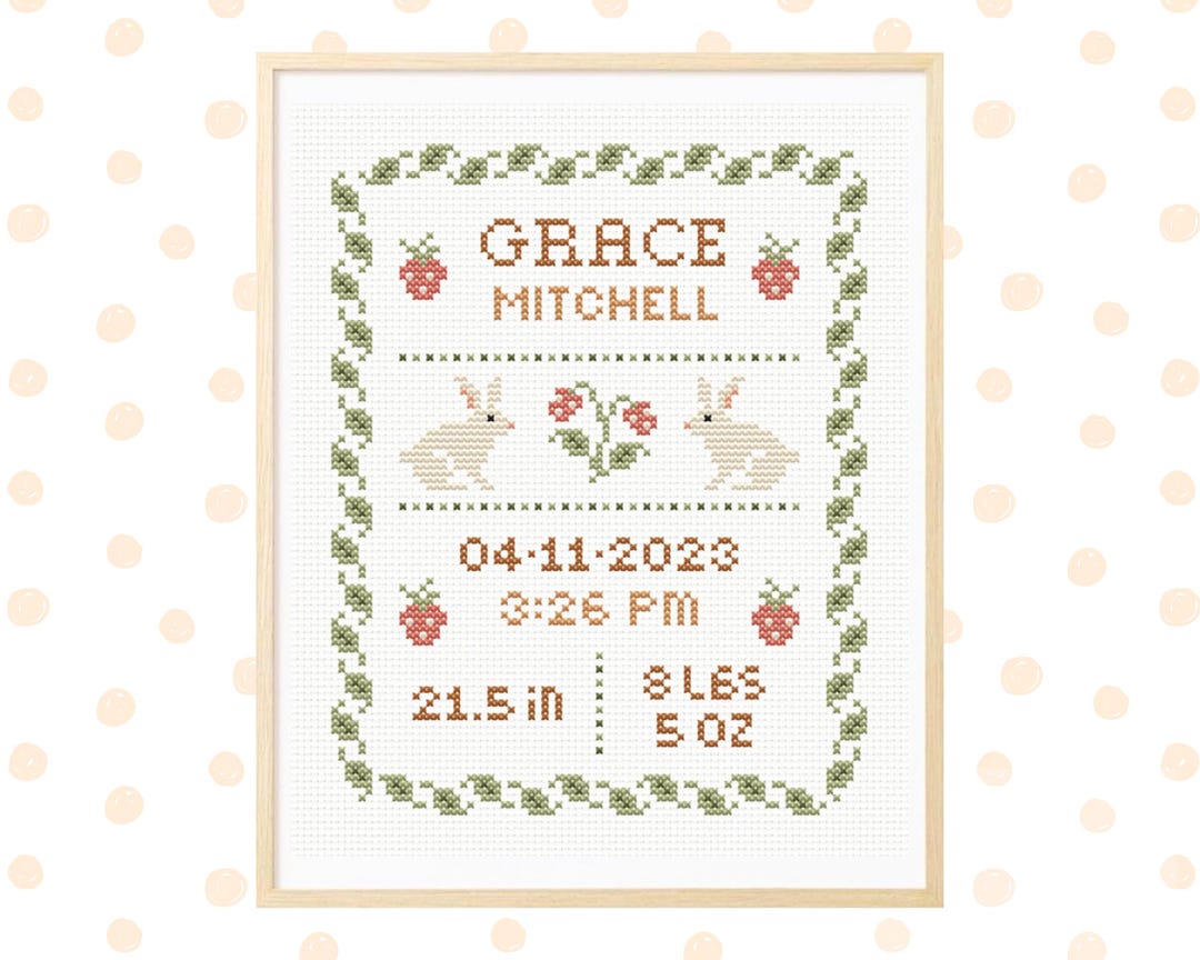 Birth Announcement Cross Stitch Pattern, Nursery Decor, Baby Cross ...