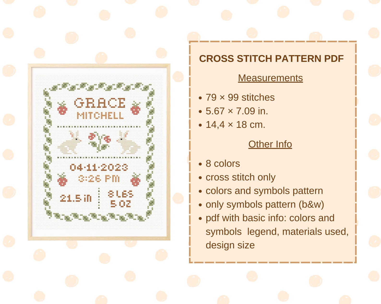Birth Announcement Cross Stitch Pattern, Nursery Decor, Baby Cross ...