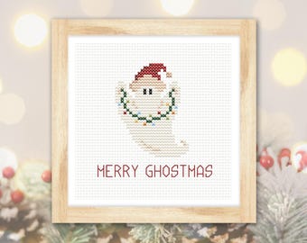 Weihnachts-Kreuzstichmuster, Weihnachtsdekoration, Geister-Kreuzstichmuster, gruseliges Kreuzstichmuster, kleines Kreuzstichmuster PDF