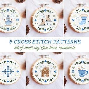Christmas cross stitch patterns, winter cross stitch patterns, small Christmas ornaments, bundle of counted cross stitch patterns PDF