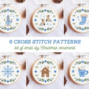 Christmas cross stitch patterns, winter cross stitch patterns, small Christmas ornaments, pack of counted cross stitch patterns PDF