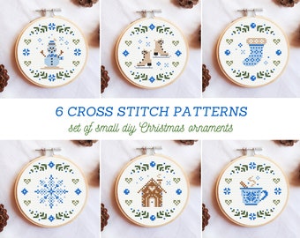 Christmas cross stitch patterns, winter cross stitch patterns, small Christmas ornaments, pack of counted cross stitch patterns PDF