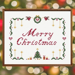 Merry Christmas cross stitch pattern, Xmas cross stitch pattern, holidays cross stitch pattern, Christmas ornament cross stitch pattern PDF