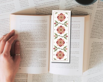 Bookmark cross stitch pattern, flower bookmark, embroidered bookmark, bookmark design, gift for readers, counted cross stitch pattern pdf