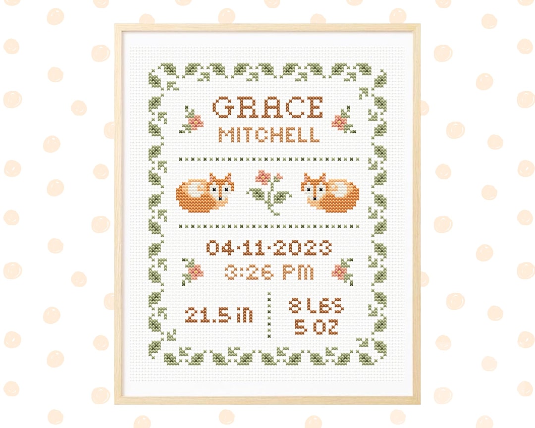 Birth Announcement Cross Stitch Pattern, New Baby Cross Stitch, Nursery ...