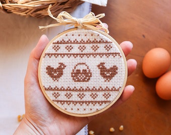 Chicken cross stitch pattern, egg basket cross stitch pattern, country style cross stitch, cottagecore cross stitch pattern,pdf cross stitch