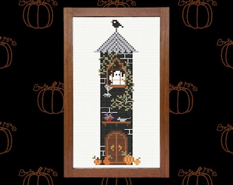 Halloween korsstygnsmönster, läskigt korsstygnsmönster, litet korsstygnsmönster, Halloweendekoration, korsstygnsmönster PDF