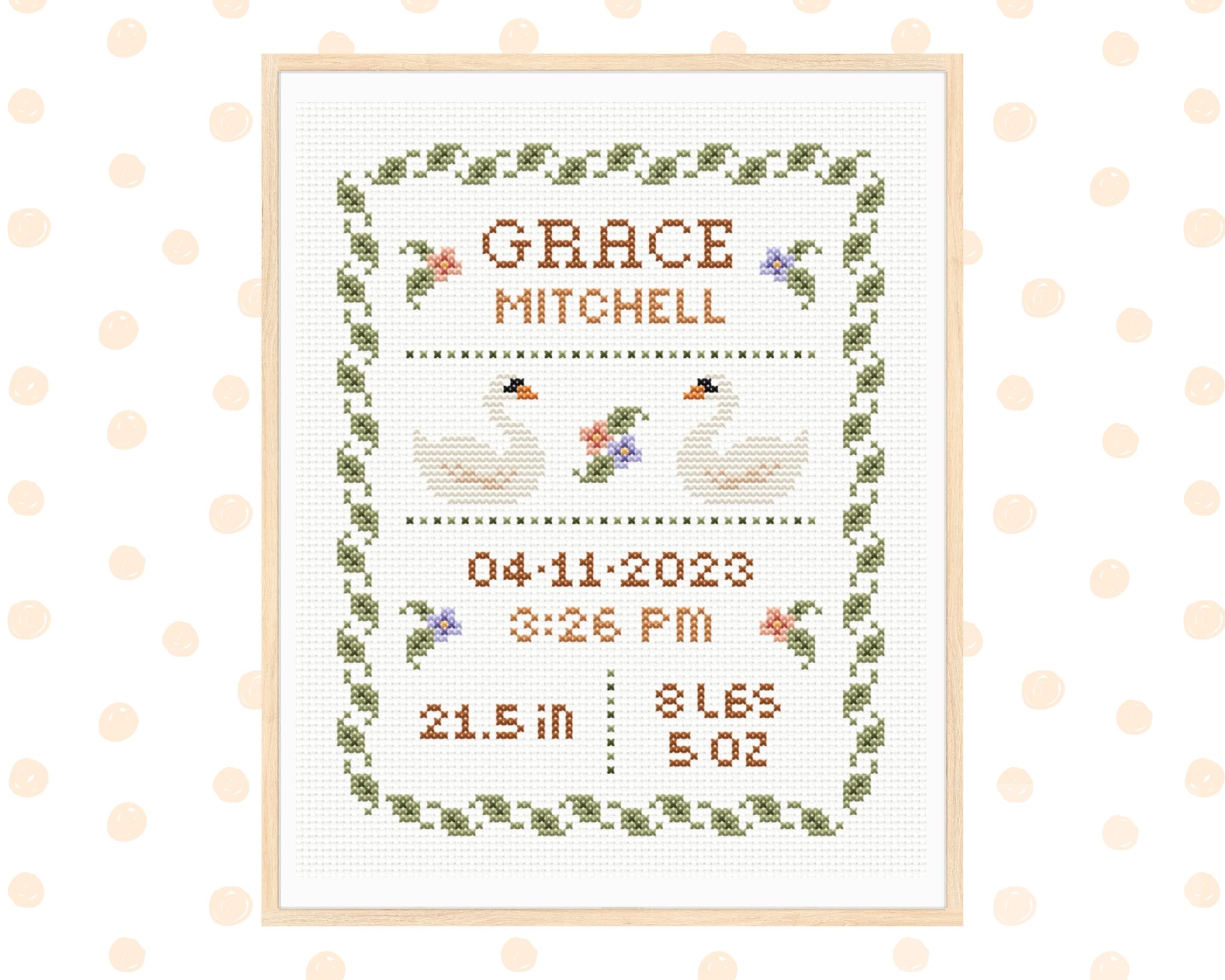 Birth announcement cross stitch pattern, baby cross stitch pattern, nursery decoration, gift for newborn, custom cross stitch pattern pdf